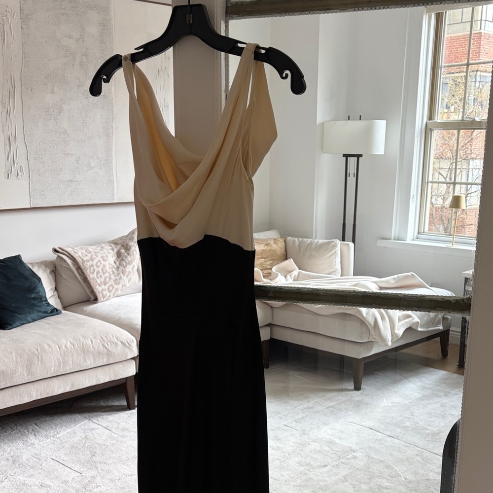 Jones New York One Shoulder Black and Cream Dress